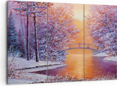 Produktbild von Bild auf Leinwand - Leinwandbild - 3 Teile - Brücke Schnee Wald - 105x70cm - Wand Bild - Wanddeko - Wandbilder - Leinwanddruck - Bilder - Wanddekoration - Leinwand bilder - Wandbild - CE105x70-4545