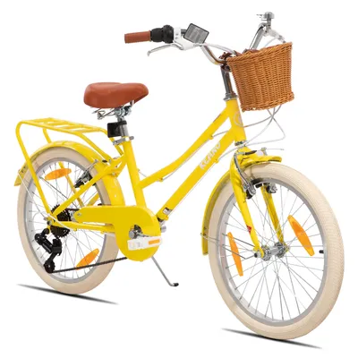 Image de KEANO, vélo pour enfant avec roues stabilisatrices, disponible en 20 ou 24 pouces, cadre en acier, idéal pour les filles, 7 vitesses, avec panier et porte-bagages