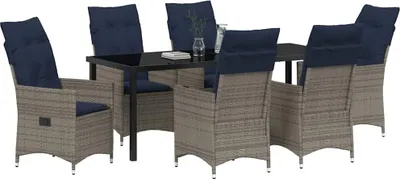 Produktbild von Tisch- und Stuhlset mit Kissen 7 pcs Grau PE-Rattan