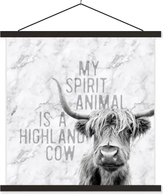 Produktbild von MuchoWow® Textilposter Marmor - Zitat - Schottisches Hochlandrind 40x40 cm mit schwarzem Rahmen - Fotos