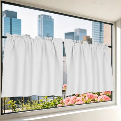 Produktbild von 2er Set Bistrogardine Blickdicht Scheibengardine Stangendurchzug Gardine Kurzgardine, BxH: 132x61cm, Weiß