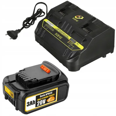 Produktbild von Rosfix Set Akku 20V 3.0Ah + DCB102 Dual Ladegerät – Ersatz für Akkuwerkzeuge DeWalt XR 18V/20V Max | Li-Ion, LED, DCB120–DCB205, DCD/DCG/DCF/DCS Serien