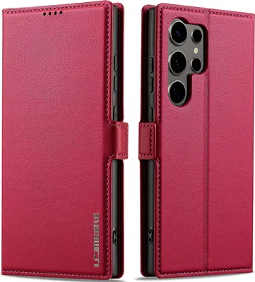 Obrázek produktu pro Magnetické flipové kožené pouzdro pro Samsung Galaxy S22 Ultra 5G, s přihrádkou na karty a funkcí stojánku Červená