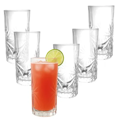 Zdjęcie produktu dla 6 szklanek Longdrink 360ml - Grube szkło do koktajli, soków i wody - Można myć w zmywarce LUCILLA