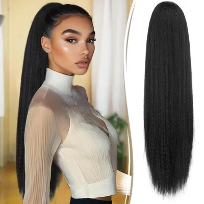 Obrázek produktu pro Doplňkový vlasový pramen, cop, šňůra, rovný, 65 cm, černá barva, syntetický materiál