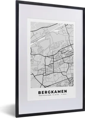 Produktbild von MuchoWow® Gerahmtes Poster Bergkamen- Stadtplan - Deutschland - Karte 40x60 cm - Poster mit Schwarzem Bilderrahmen Wandposter Rahmen Foto Bilder - Poster in Rahmen