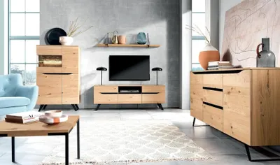 Image de Meuble de salon design en bois moderne TV-Lowboard Salon Set 4pcs