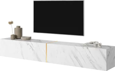 Immagine prodotto di Tavolo TV Selsey BISIRA - Porta TV in marmo bianco con inserto dorato - larghezza 200 cm - sospeso