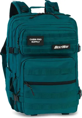 A teal backpack is shown against a white background.