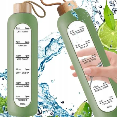 Obrázek produktu pro Motivační Skleněná Láhev S Odměrkou Na Pití 1L 1000Ml