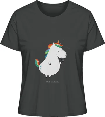 Produktbild von Mr. & Mrs. Panda Oberteil Damen Einhorn Sänger Größe S - Anthrazit - Geschenk, T-Shirt, Basic, Rundhals, Sängerin, Geburtstag, Glitzer, Feier, Einhörner, Unicorn, Party