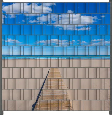 Produktbild von Wallario Zaunsichtschutz mit Motiv Auf dem Holzweg zum blauen Meer für Ein- und Doppelstabmatten Zäune in der Größe 200 x 200 cm