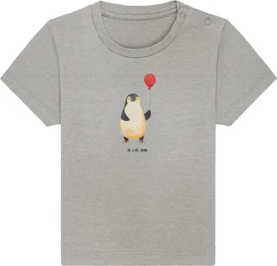 Produktbild von Mr. & Mrs. Panda Organic Baby Shirt Pinguin Luftballon 12. - 18. Monat - Heather Grey - Geschenk, Liebe, Geschenkidee, Kirmes,  T-Shirt, Baumwollshirt, Öko, Jahrmarkt