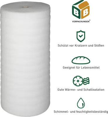 Produktbild von Trittschalldämmung (50 m²) multifunktionale PE-Schaumfolie 5mm für diverse Fußböden und Warmwasserfußbodenheizung Polster BB-Verpackungen
