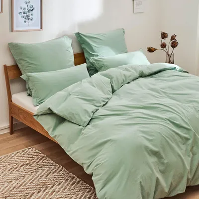 Produktbild von Blumtal Bettwäsche 155x220cm  Grün– 100% Baumwolle – 1 Bettbezug + 1 Kissenbezug 40x80cm