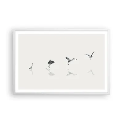 Produktbild von Gerahmtes Poster - Weißer Rahmen - Flug Vogel Reiher - 91,5x61 cm - Wand Bild - Wanddeko - Wandbilder - Kunstposter - Wandposter - Bilderrahmen - Bilder - Kunstdruck - Wanddekoration - P2WAA91x61-5096