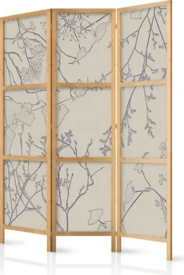 Produktbild von Paravent 135x172 cm 3-teilig einseitig eleganter Sichtschutz Raumteiler Trennwand Raumtrenner Holz Design Motiv Deko Home Office Botanik Abstrakt Natur b-A-10441-bh-a