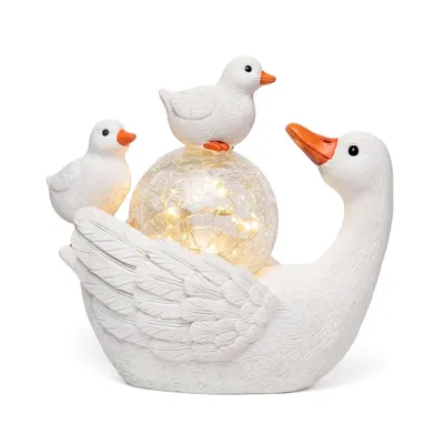 Image de YoCo Décoration de Jardin Solaire – Famille de Canards avec Boule Lumineuse, Figurine en Résine avec Éclairage LED IP44 pour Jardin Terrasse et Bassin