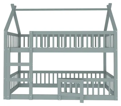 Obrázok produktu pre Detská poschodová posteľ - vysoká posteľ s rebríkom - z masívneho dreva - 90 x 200 cm - sivá