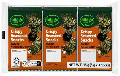 Produktbild von Bibigo Crispy Seaweed Snacks Korean BBQ 3er