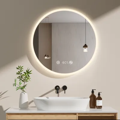 Produktbild von Heilmetz LED Badspiegel 70 cm Rund Beleuchtung Badezimmerspiegel LED Spiegel mit Touchschalter, beschlagfrei, Digitaluhr, Dimmbar, Memory-Funktion, Neutrale Lichts 4300K