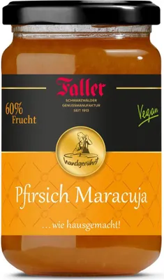Produktbild von Fruchtaufstriche aus dem Schwarzwald Faller Pfirsich-Maracuja Konfitüre Vegan