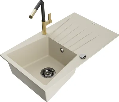 Produktbild von Mexen Cesar 1 Becken-Granitspüle mit Abtropffläche und Mischbatterie Flora, Beige - 6514-69-670401-57-B