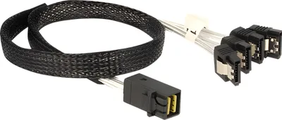 Obrázek produktu pro DeLOCK 83392, 0,5 m, 1 x Mini SAS HD x 4 SFF 8643, 4 x SATA 7p, Samec/samice, Černá, Stříbrná