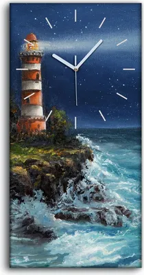 Produktbild von Dekor Leinwand Uhr Wandbilder 30x60 Gemälde Küste Ozean Wellen Leuchtturm - weiße Hände