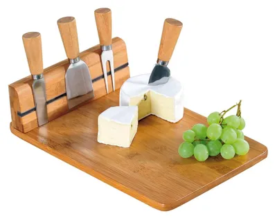 Productafbeelding van Serveerschaal voor kaas, Excellent Houseware, bamboe, 30x20x8,5 cm, bruin/zilver