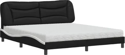 Image de vidaXL Lit avec matelas "Hvar" noir et blanc 180x200 cm simili-cuir