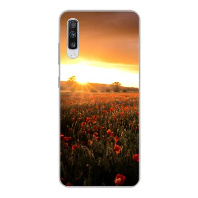 Produktbild von MuchoWow® Handyhülle Schutzhülle Hülle für Samsung Galaxy A70 Sonnenuntergang über den Mohnblumen in England Silikon Softcase Handy Hülle - Schutzhaube