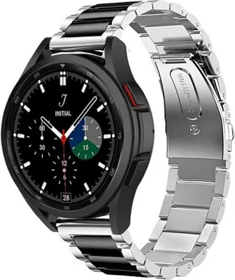 Produktbild von Strap-it Stahlgliederarmband – Samsung Galaxy Watch 7 (40 & 44 mm) / Watch 6 (Classic) / Watch 5 (Pro) / Watch 4 (Classic) / FE – Metall-Edelstahlarmband für Galaxy Watch – Silber/Schwarz