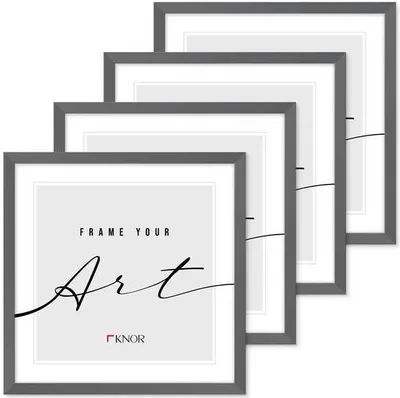 Produktbild von 🖼️KNOR®️ Bilderrahmen 30x30 cm Grau, 4er Set Posterrahmen, Bilderrahmen, Fotorahmen, bruchsicheres Acrylglas, Picture Frame 30x30, zum Aufhängen & Aufstellen 🎨Isabella Kollektion