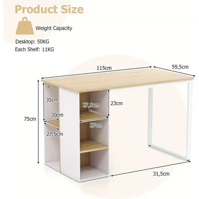 Image de Bureau informatique - Bureau - Table de travail - Bureau pour le travail à domicile - Bureau d'étude - Bois naturel - 115 x 59,5 cm