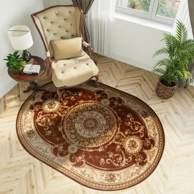 Produktbild von Teppich Oval Wohnzimmer Schlafzimmer Kurzflor Klassisch Design Braun  200 x 300 cm
