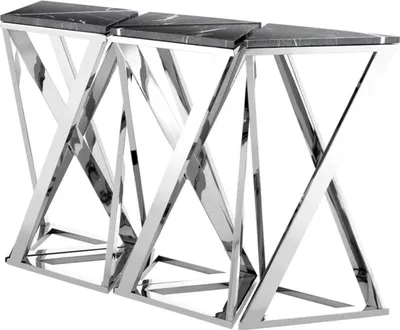 Obrázok produktu pre Casa Padrino luxusná súprava 5 konzol v striebornej farbe s čiernym mramorom 143 x 41 x v. 80,5 cm - Dizajnový hotelový nábytok