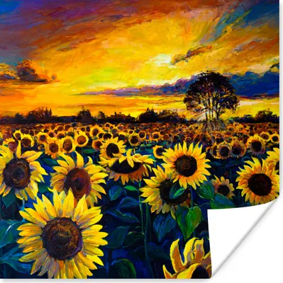 Produktbild von MuchoWow® Poster Gemälde - Ölfarbe - Blumen - Sonnenblume 75x75 cm - Wand Dekoration