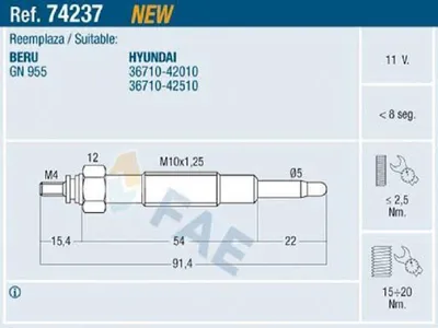 Produktbild von FAE 74237 Diesel Glühkerze für HYUNDAI GALLOPER II (JK-01) M10x1,25