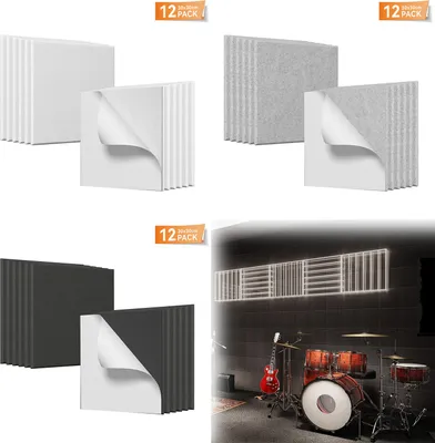 Obrázok produktu pre XINZI Sada 12 samolepiacich štvorcových akustických panelov 30x30x0,11 cm - zvukovoizolačné panely bez vzoru - biele