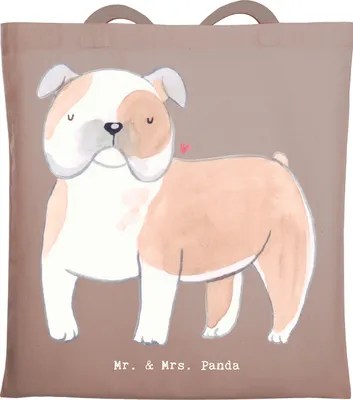 Produktbild von Mr. & Mrs. Panda Tote Bag Englische Bulldogge Moment - Braun Pastell - Geschenk, Einkaufstasche, dokumententasche, Laptoptasche, Tasche, Büchertasche