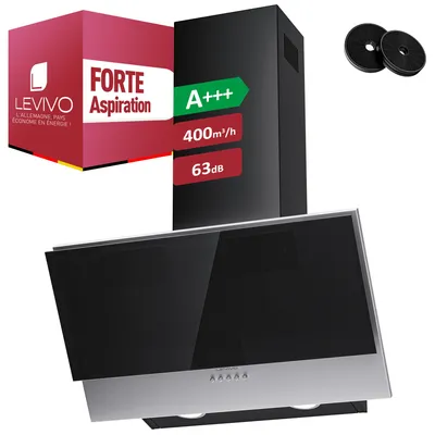 Image de Hotte aspirante sans cadre LEVIVO A+++ 60 cm en mode recyclage & évacuation, débit d’air 420 m³/h, 3 niveaux & booster, 2 LED, hotte avec 2 filtres à charbon actif
