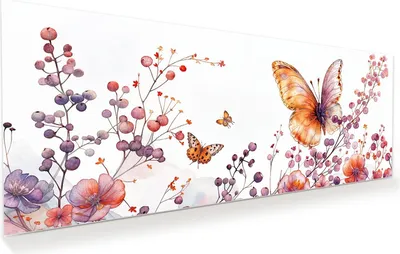 Produktbild von Glasbild 100x40cm in XXL für Wohnzimmer, Schlafzimmer Motiv Blumen und Schmetterlinge