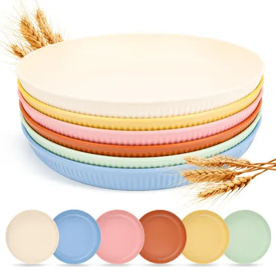 Produktbild von Plastikteller Mehrweg - 6 Stück Set - Camping und Picknick - 23 cm Durchmesser - Mikrowellen- und Spülmaschinenfest