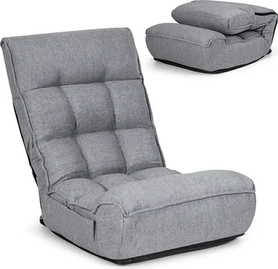 Produktbild von Krzesło podłogowe COSTWAY z 4-stopniową regulacją, tapicerowana sofa podłogowa z 5-stopniową regulacją zagłówka i kieszenią boczną, ergonomiczne krzesło składane, krzesło podłogowe o udźwigu do 140 kg (szare)