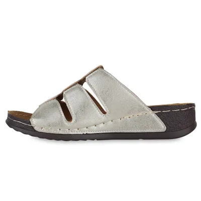 Produktbild von van-hill Damen Sandalen Gold Gr. 37 mit Keilabsatz und Komfort-Cut-outs aus Kunstleder, Absatz 3,5 cm, Innensohle 23,5 cm