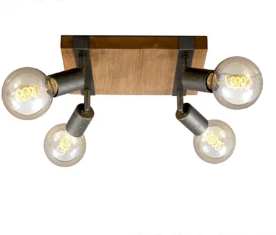 Image de Plafonnier Spot BRILONER LEUCHTEN WOOD BASIC, 25 W, IP20, gunmetal, métal-bois, excl. 4x E27, 28 x 28 x 9 cm