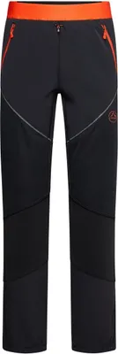 Schwarze Trekkinghose "Kyril Pant M" von La Sportiva mit orangefarbenen Akzenten und Reißverschlüssen.