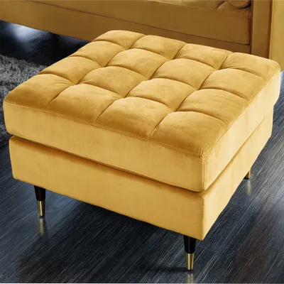 Produktbild von riess-ambiente Design Hocker COZY VELVET 80cm senfgelb gold Samt Metallfüße Polsterhocker Sofahocker