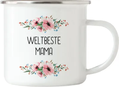 Produktbild von Weltbeste Mama Emaille Tasse Mutterliebe Blumenmotiv Geschenkidee Muttertag Geburtstag